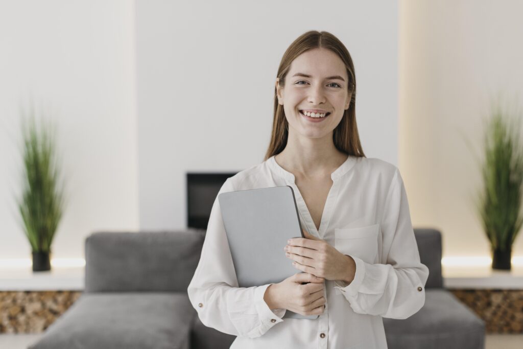 front view woman teaching from home 1024x683 3