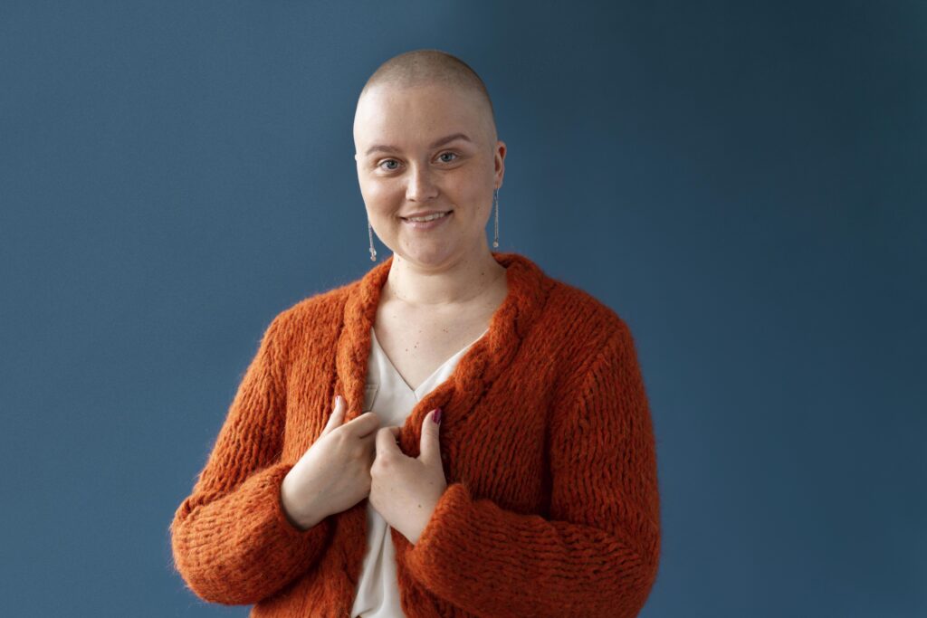 female with breast cancer posing